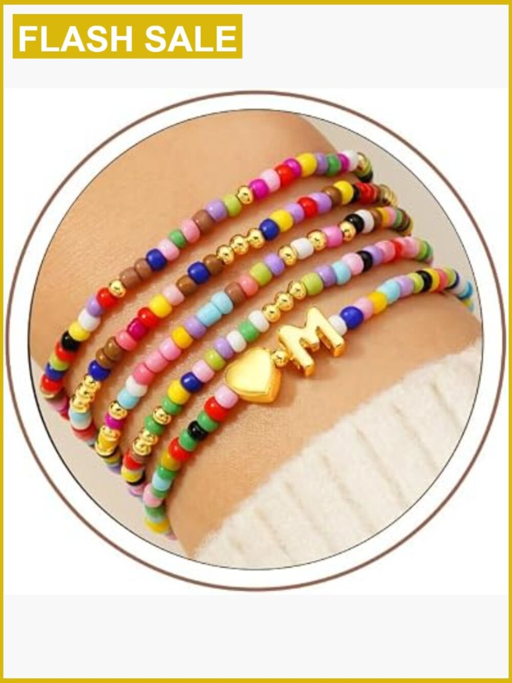 5PCS Heart Initial Beaded Bracelets Set Stretch Stackable Cute Teen Girls